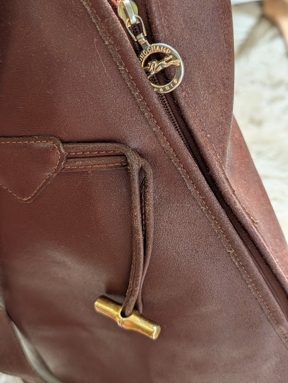 Rare Vintage Longhcamp Leather Triangle Rouseau Bag - Picture 7 of 10